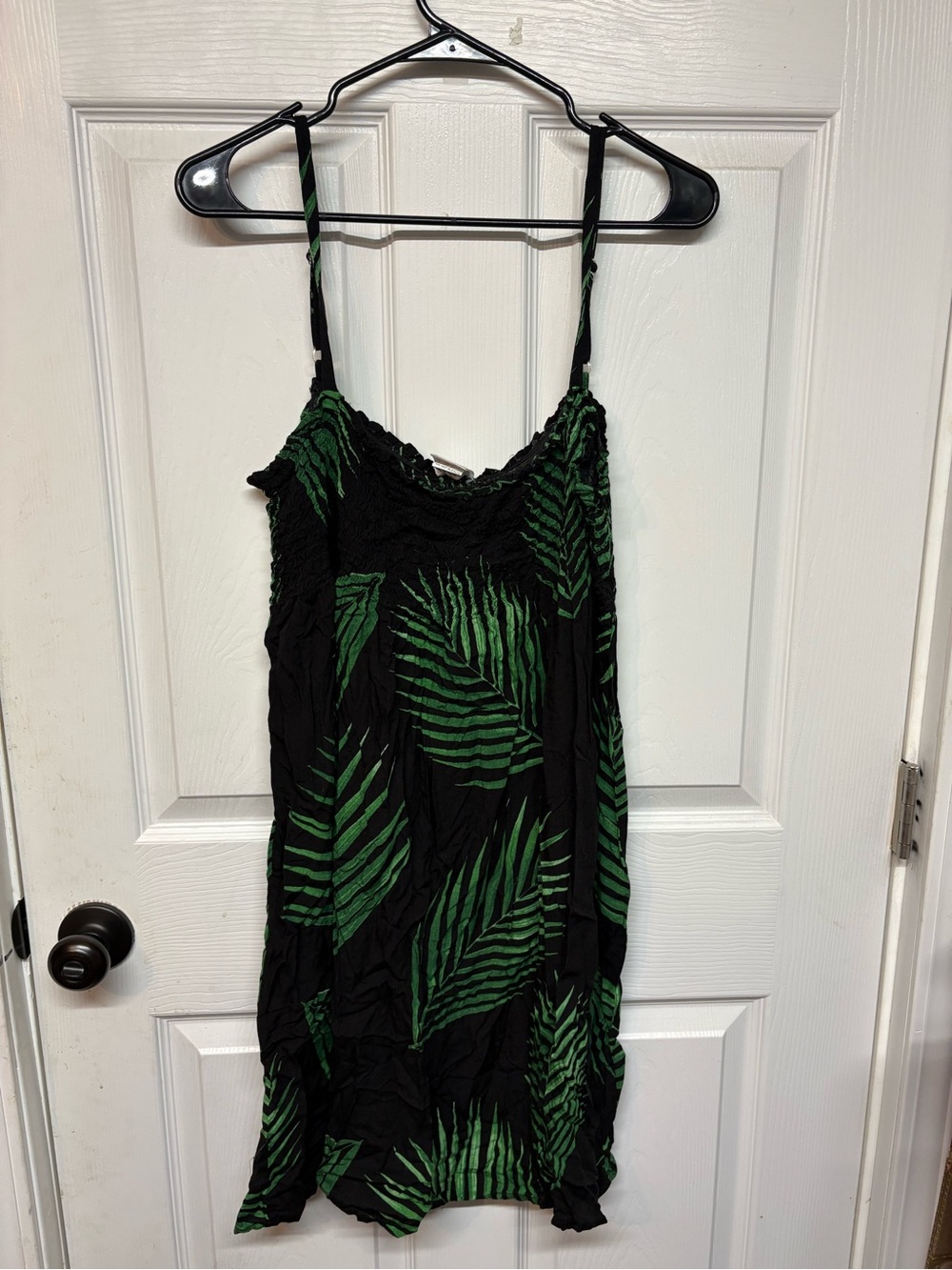 Black & Green Palm-Print Midi Slip Dress